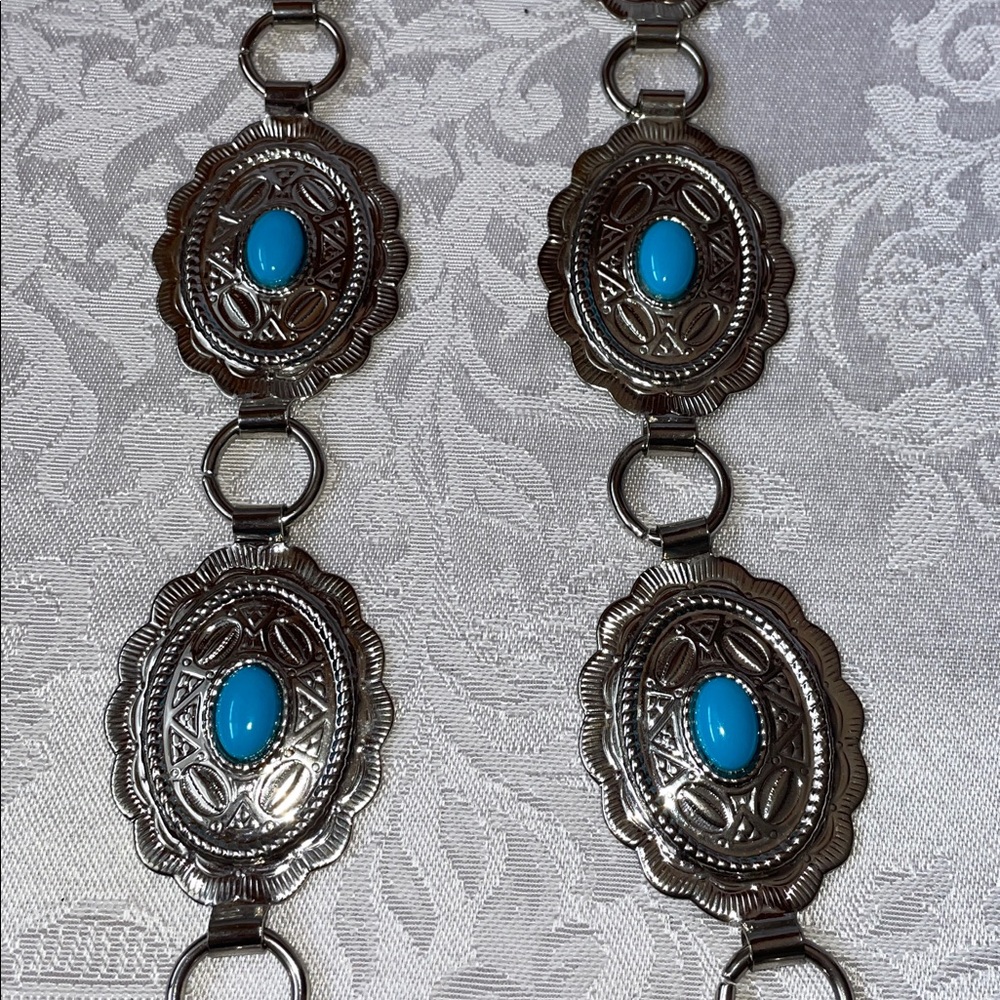 Vintage Concho Silver & Turquoise Belt. 32” length - Picture 3 of 6